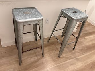 Set of 2 Galvanized Metal Bar Stools