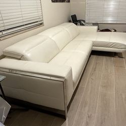 White Leather L Shape Sofa