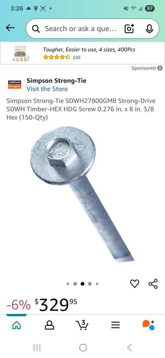 Simpson Strong 6" Screws XDWH TIMBER HEX