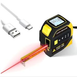 4-in-1 Digital Laser Tape Measure, 328ft Laser Distance Meter, Cross-Line Laser Ruler, Rechargeable, 3000 Uses/Charge, for DIY & Construction