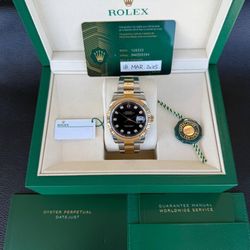 Brand New 2025 Rolex Datejust 41mm 126333 Black Diamond Dial  18k Yellow Gold & Steel Oyster Bracelet Full Set