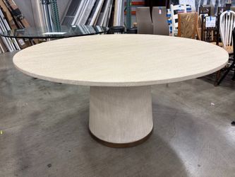PALECEK Conrad 60in. Round Distressed Hardwood Top Dining Table with Metal Trimmed Pedestal Base