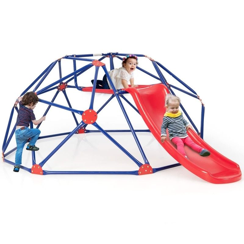 Olakids Climbing Dome with Slide, Kids Outdoor Jungle Gym Geodesic Climber, Steel Frame, 8FT Climb Structure Backyard Playground Center Equipment