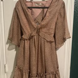 Flowy Midi Dress In Dusty Rose Whit Ruffle Detail