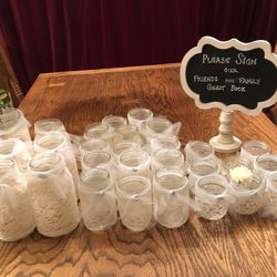 Lace Covered Mason Jars, Guest Sign, Cake Knife/Servers, Bride Door Hanger