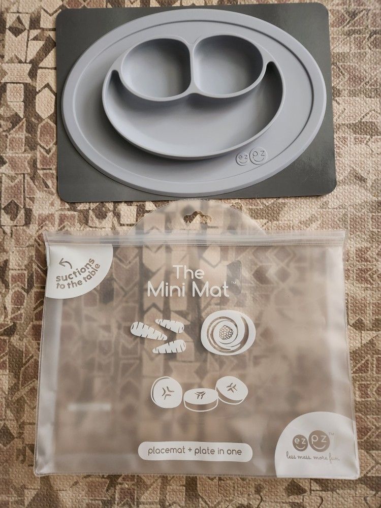 EZPZ Mini Mat 100% Silicone Suction Baby Plate With Placemat - Light Gray