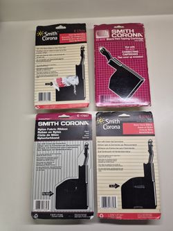 New Smith Corona Typewriter Ribbons 2 Black Nylon, 1 Black Film And 1 White Cover Up Correction 