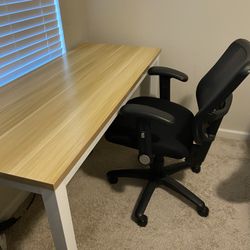 IKEA White/Faux Wood Office Desk + Office Chair