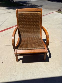 Vintage  Wood and Wicker Lounge Chair