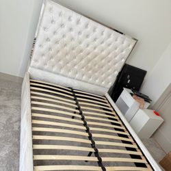 Queen White Velvet Bed Frame