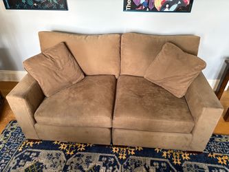 Crate and Barrel Tan Microsuede Two-Seat Loveseat Sofa