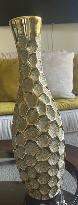 Stunning Tall Gold Honeycomb Vase | Modern Textured Metallic Home Decor