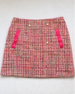 VICI pink multicolor tweed mini skirt with satin pocket trim