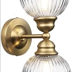 New 2 Heads LED Wall Sconce Striped Glass Shade,2-Light Vanity Bathroom Sconce Hardwired/1Pack