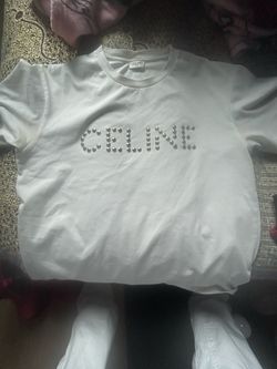 Celine White Studded Logo T-Shirt