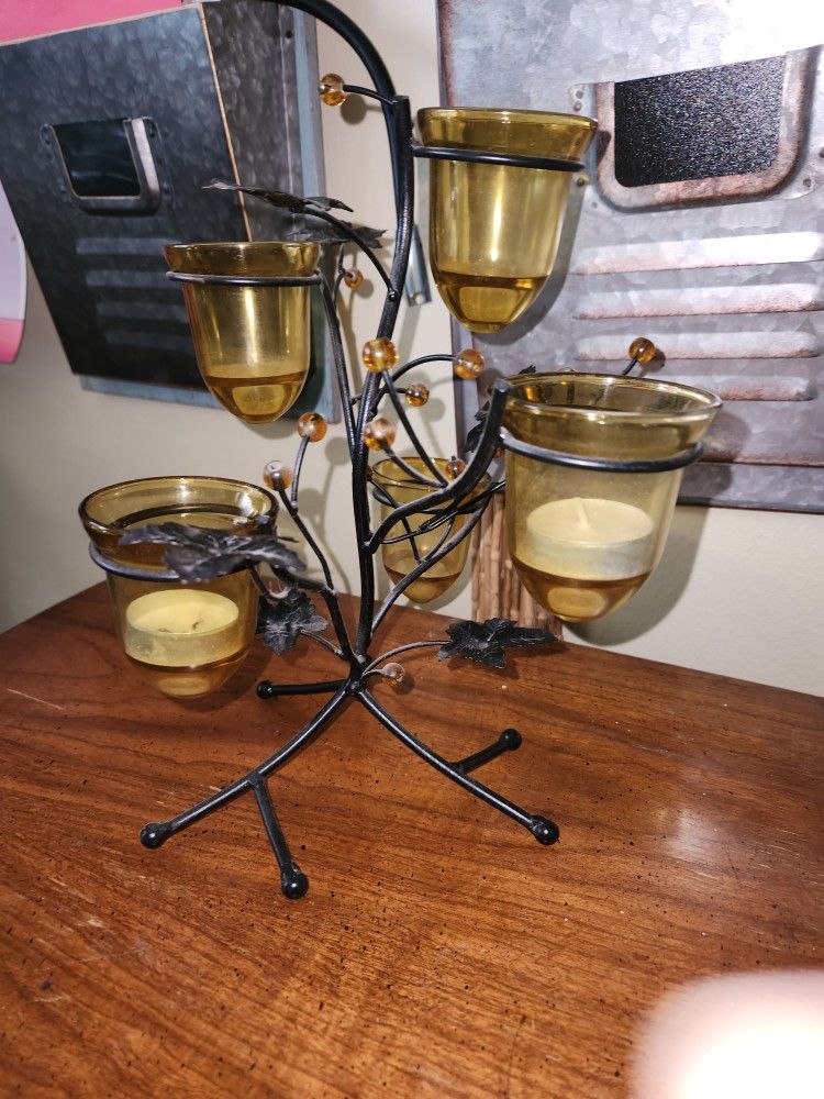 Fall Metal Leaves Tealight Candle Holder