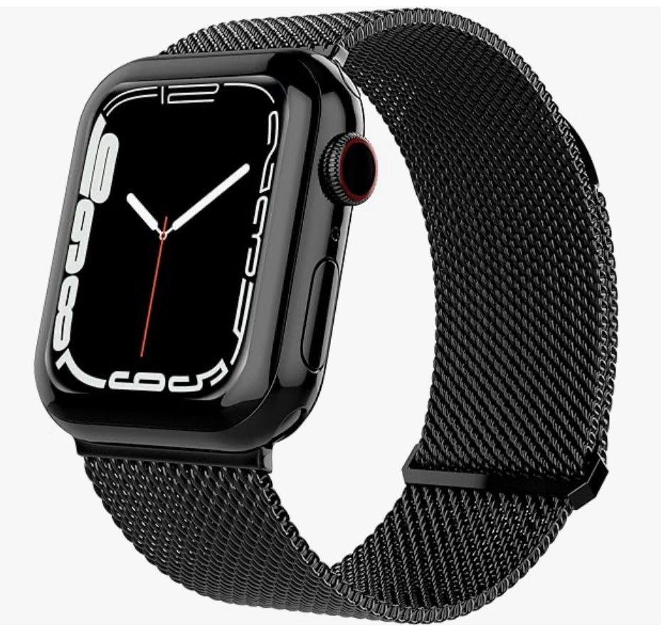Expandable Watch Band Compatible with 42/44/45 mm Apple Watch Series - Magnetic Closure - Stainless Steel Mesh Loop Comfort Fit Strap for Women and Me