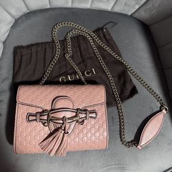 Gucci Guccissima Emily Mini Crossbody Bag with Chain in Baby Pink