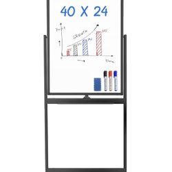 Double-Sided Magnetic Whiteboard with Wheels - NEW