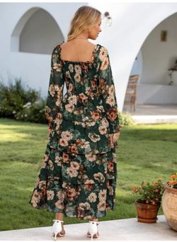 Dress Flowy Tiered Smocked Square Neck