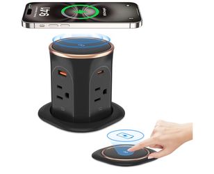 ANNQUAN 3.15" Motorized Pop Up Outlet Wireless Charger 20W USB Black 3FT Pop Up Countertop Receptacle Max 20W Power Delivery Pop Up Electrical Outlet