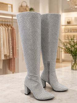 Silver Rhinestone Kneehigh Boots