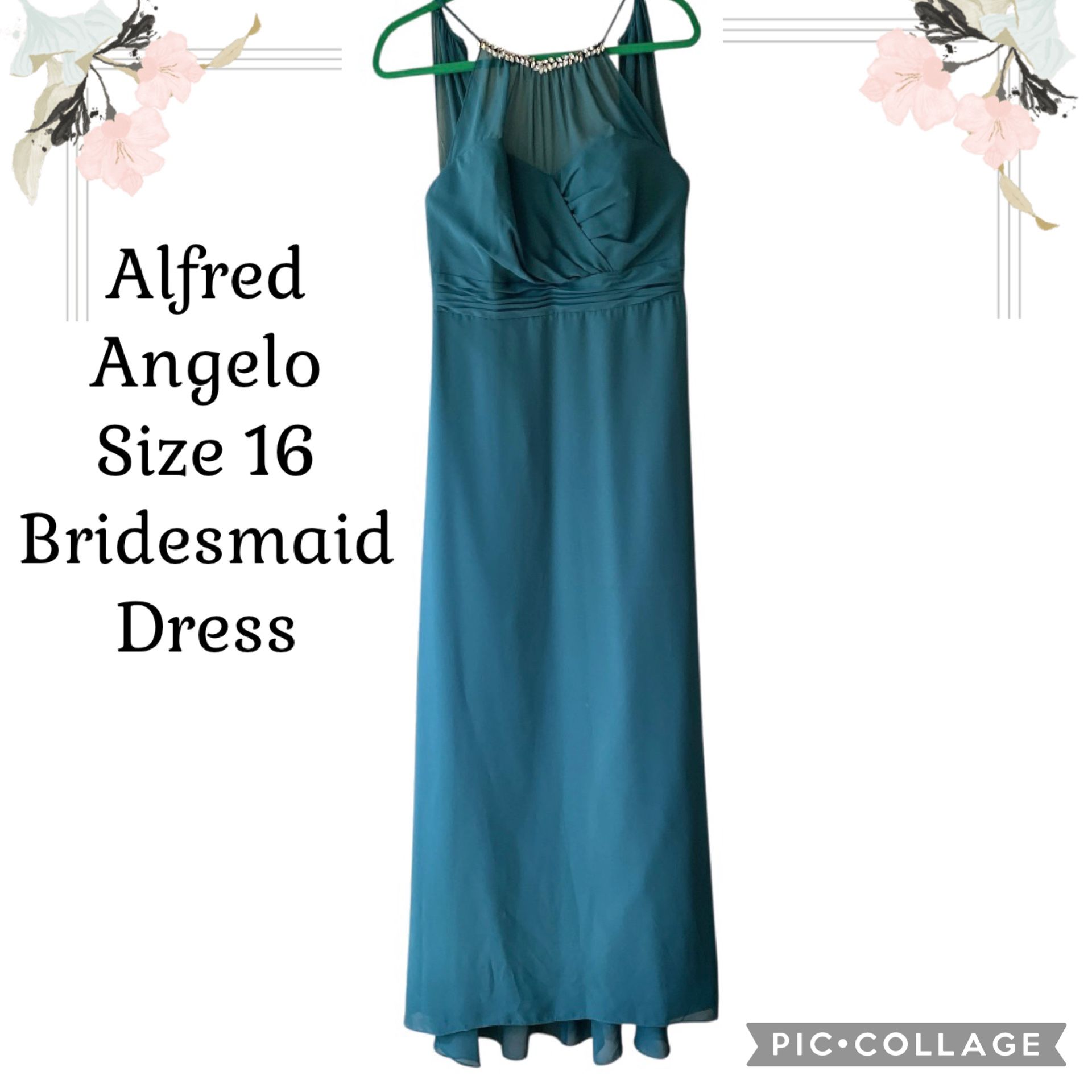 Alfred Angelo Dark Teal Halter Bridesmaid Dress - Sweetheart Illusion Neckline, Size 16