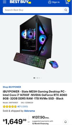 iBUYPOWER - Slate MESH Gaming Desktop PC - Intel Core i7 14700F -NVIDIA GeForce RTX 4060 8GB -32GB DDR5 RAM -1TB NVMe SSD - Black