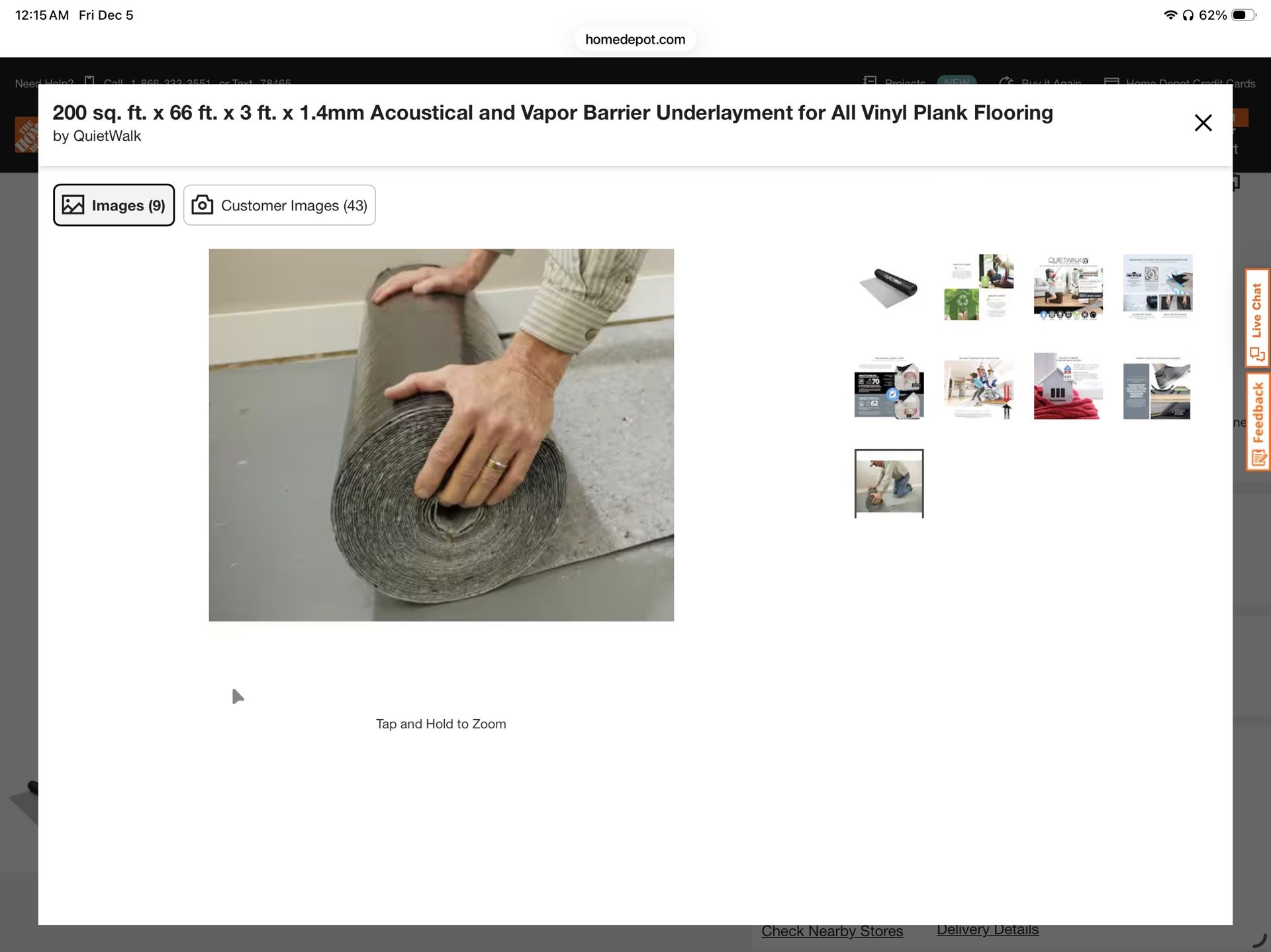 New roll in box  REG $96  HERE ONLY $70 NO TAX   QuietWalk 200 sq. ft. x 66 ft. × 3 ft. x 1.4mm Acoustical and Vapor Barrier Underlayment for All Viny