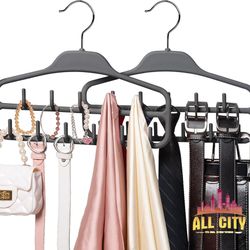 2 - Packs Belt Hangers, 360 Degree Rotatable Tie Scarves, Bags, Jewelry Racks With 11 hooks | Closet organizer Accessories Holder  (Grey) 