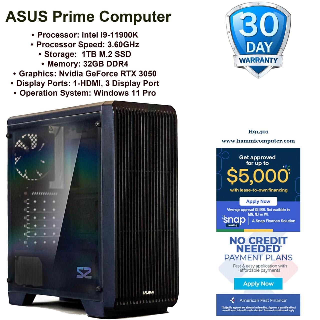 ASUS Prime Desktop, Intel Core i9 11900K, 32GB, 1TB, GTX 3050 H910401