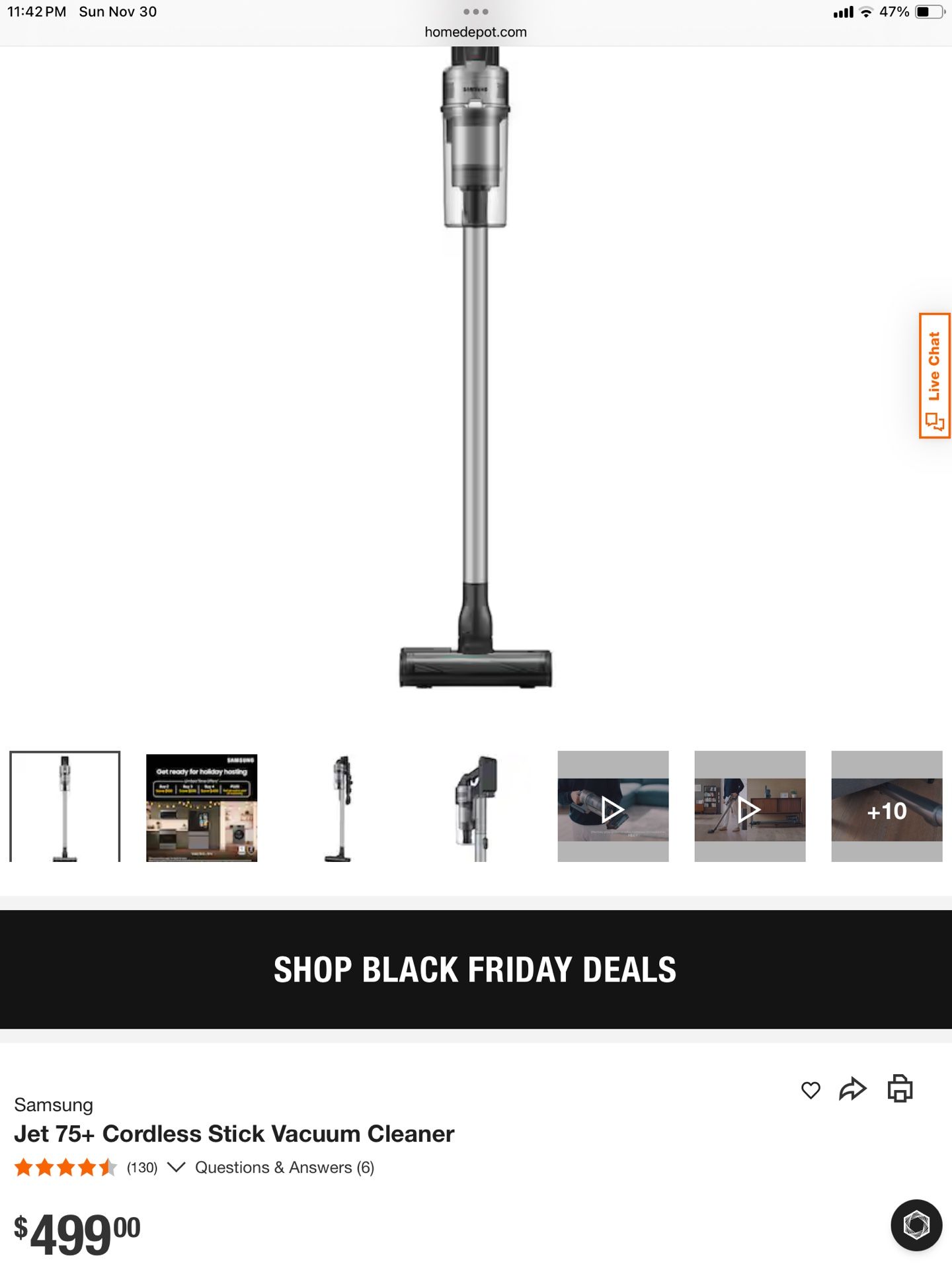 Samsung Jet 75+ (2 Lithium Batteries) Cordless Stick Vacuum Convertible to Handheld VS20T7551R5