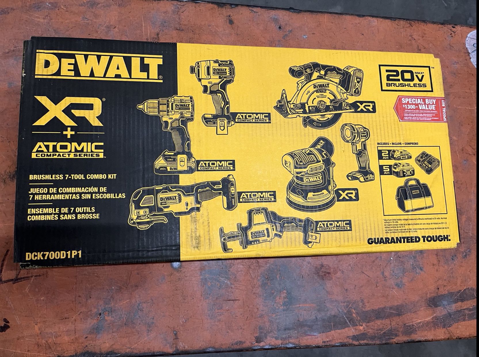 New Dewalt 20-Volt MAX Lithium-Ion Cordless 7-Tool Combo Kit with 2.0 Ah Battery, 5.0 Ah Battery and Charger