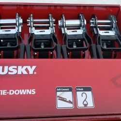 Husky 1" X 12 Ft  500lbs Ratchet Tie Down Straps  With Starage Bag - Brand New