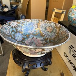 Beautiful Enameled Bowl With Stand