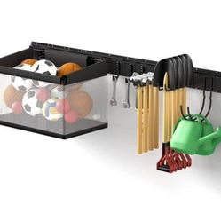 Netwal Tool Storage Rack Wall Mount Ball Storage Basket ＆6 Pcs hooks