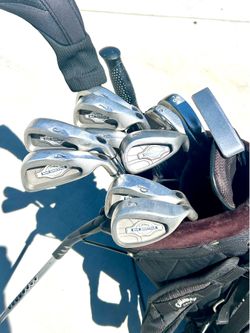 Callaway Big Bertha X-12 Cleveland Golf wedges, specifically the Cleveland CG15 (top) and the Cleveland CG16 PING Anser 4 blade putter, REVASRI NK-600