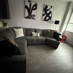 Grey Sectional Wit Custom Chaise. 