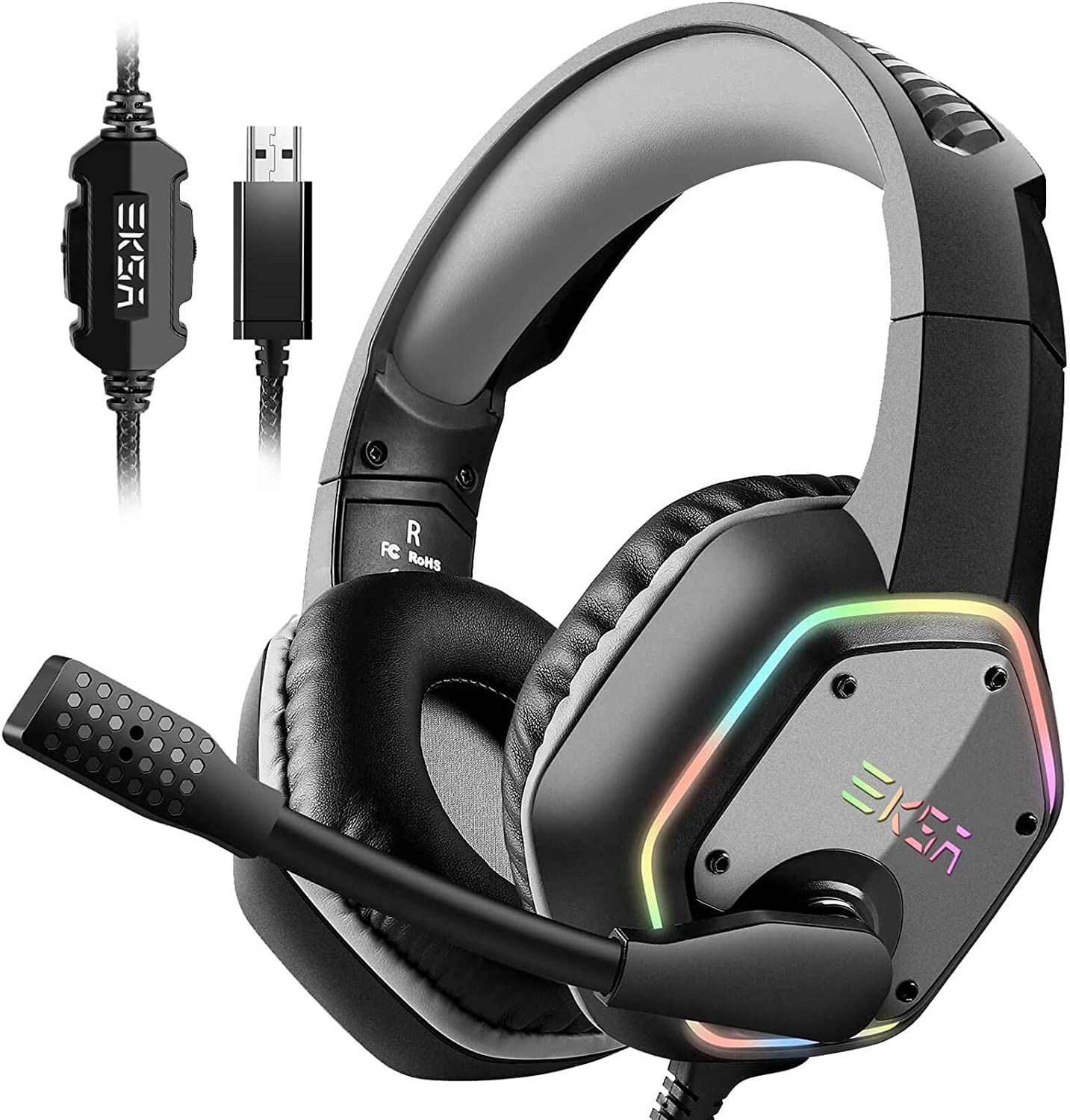 EKSA E1000 USB Gaming Headset For PC, Computer Headphones With Microphone/Mic Noise Cancelling