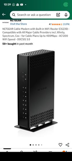 NETGEAR Cable Modem with Built-in WiFi Router (C6230) - DOCSIS 3.0. Compatible with xfinity