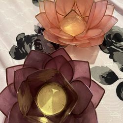 2 Lotus flower tea light candle holders 