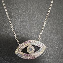 Colorful Stone Eye 925  Sterling silver Necklace
