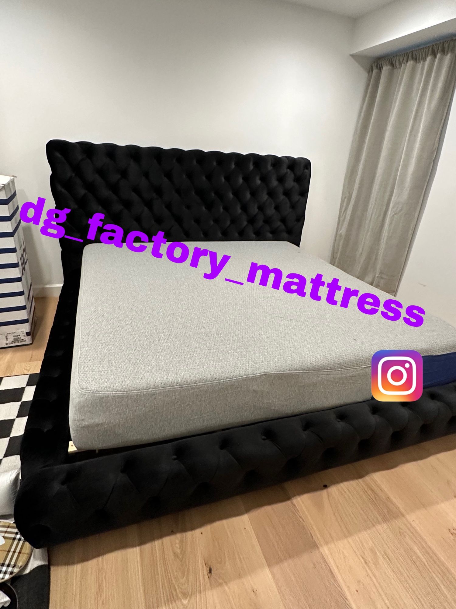 King Size Bed Frame Mattress Included 🔥 Black Velvet Upholstery Bed Frame 🔥 Bonita Cama King Size Color Negra Colchon Incluido