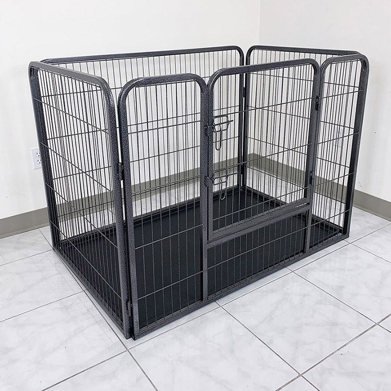 BRAND NEW $95 Heavy Duty Pet Playpen w/ Plastic Tray, Dog Cage Kennel 4 Panels,  L49” x W32” x H35” W