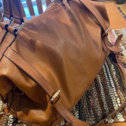 Ora Delphine Camel Pebbled Leather Large Satchel Handbag Purse