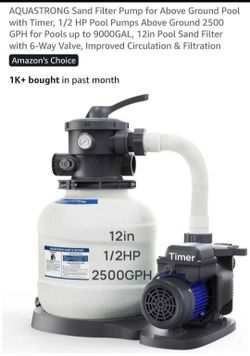 AQUASTRONG Sand Filter Pump for Above Ground Pool with Timer, 1/2 HP Pool Pumps Above Ground 2500 GPH for Pools up to 9000GAL, 12in Pool Sand Filter w