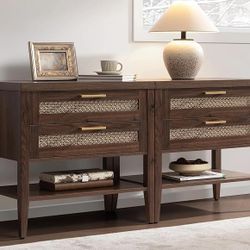 Night Stand Set 2 - Large Nightstands Sets of 2 with Drawers and Shelf, Rustic Bedside Table for Bedroom, Mid Century Modern Nightstand, 25.7" Tall Si