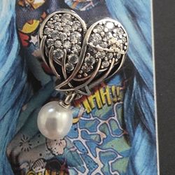 Pandora Winged Heart W Pearl Charm