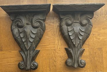Hand-Carved Old World Wooden Corbels / Wall Shelves - Pair of 2