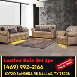 Leather Living Room Sofa Set 3pc Sleeper - Delivery And Financing Available 